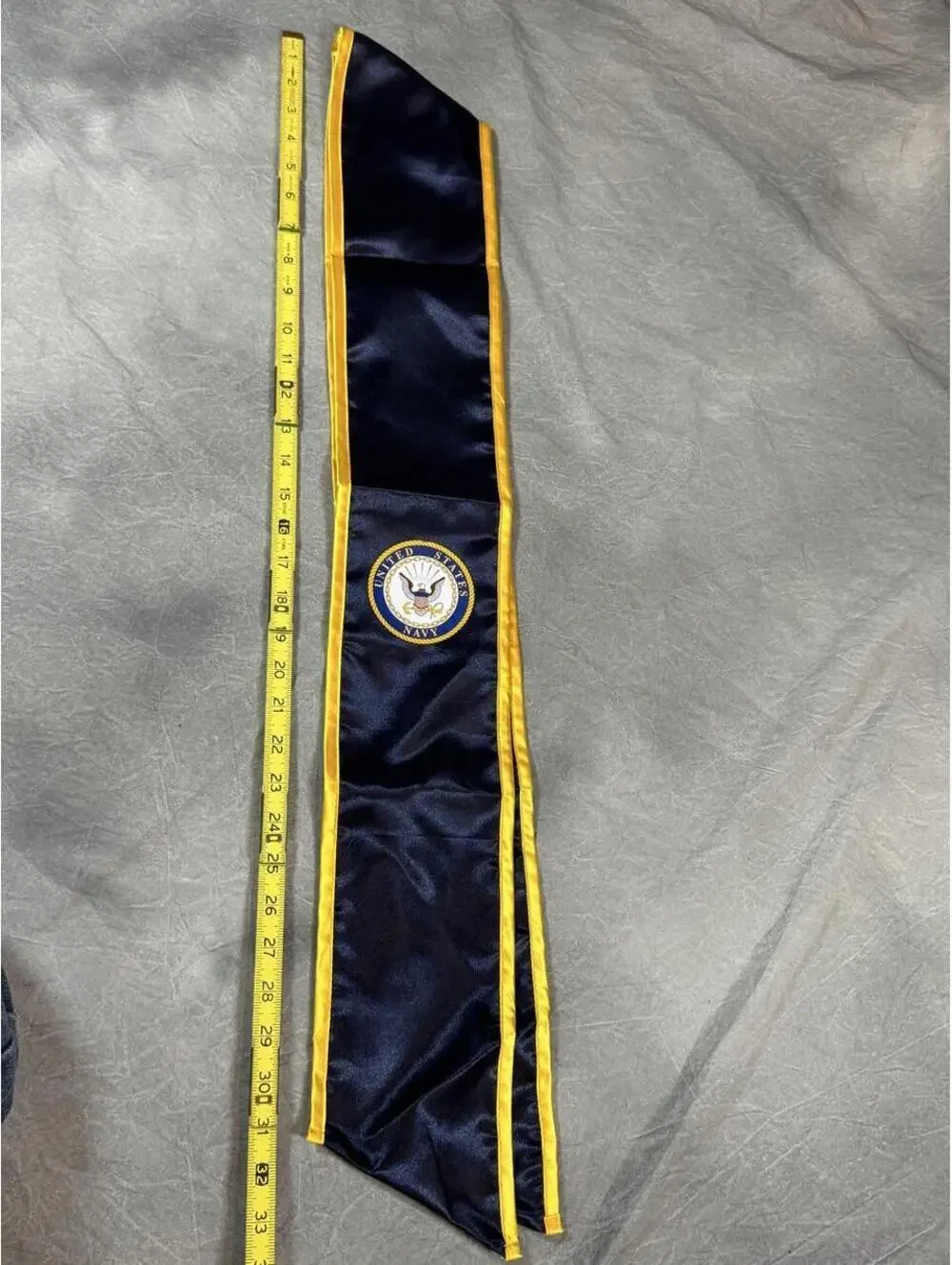 US Navy Graduation Stole Satin Sash Navy Blue Gold Military Veteran, never used